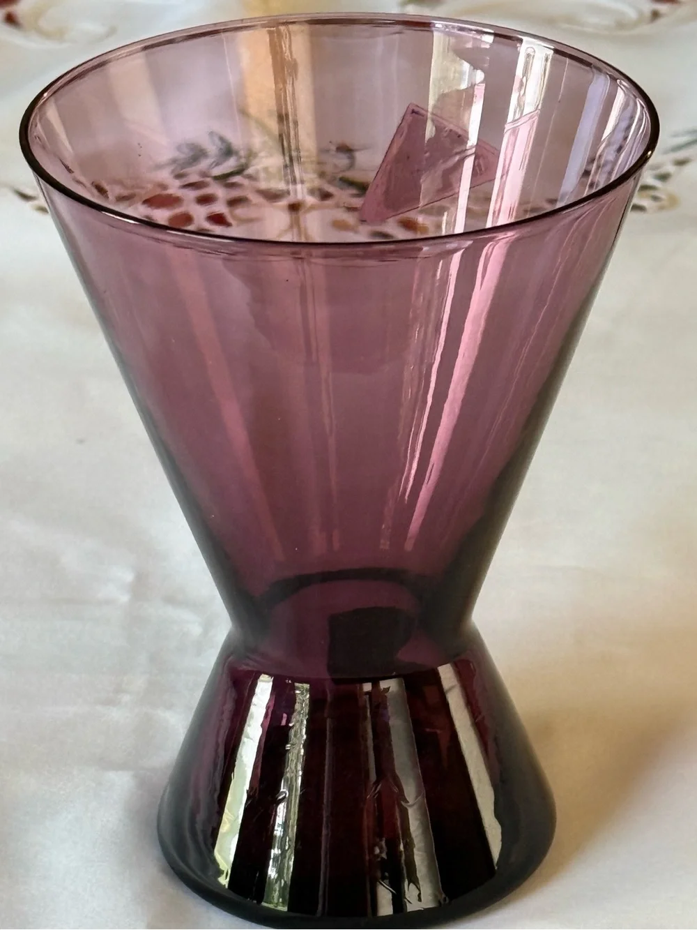 MCM Morgantown Glass Amethyst Brandy/Slant Glass With Original Labels.